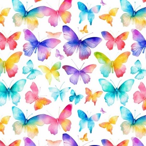 watercolor butterflies in rainbow shades