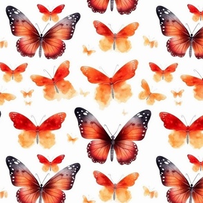 watercolor butterflies in red and orange 