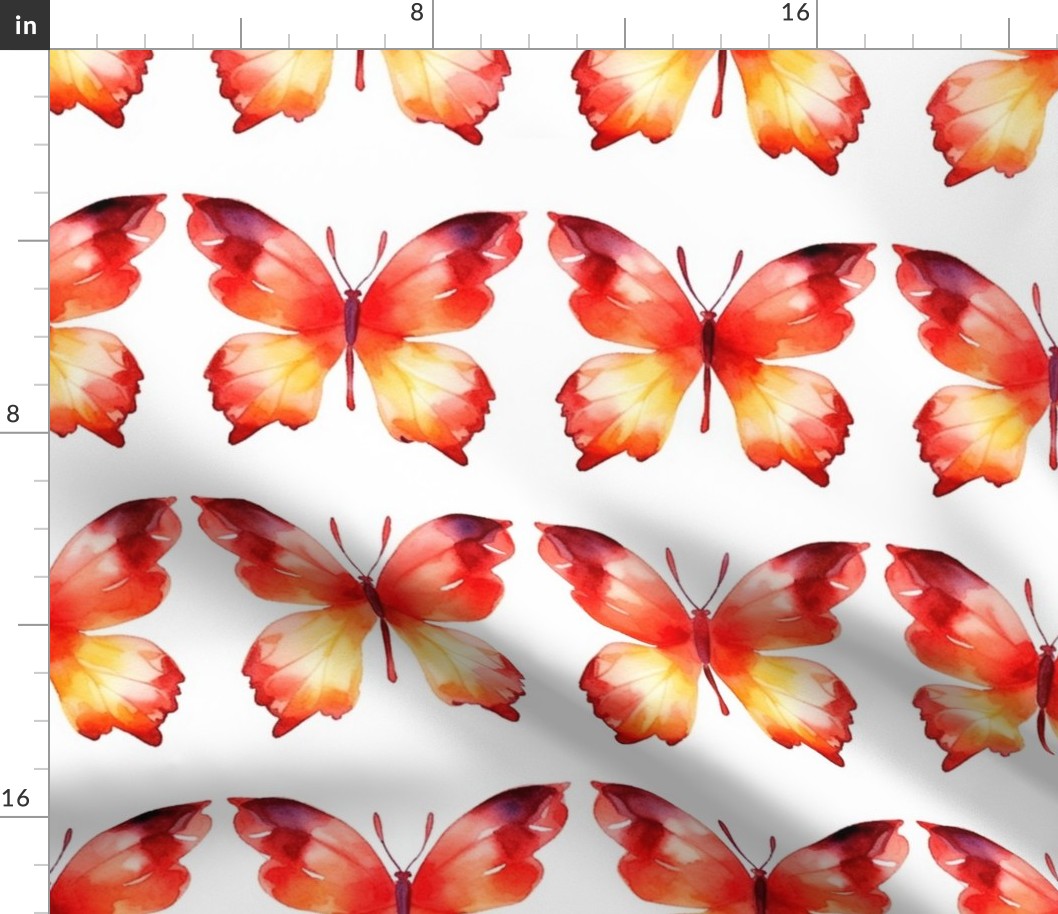 watercolor butterflies in orange and red