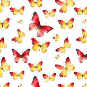watercolor butterflies in red and yellow 