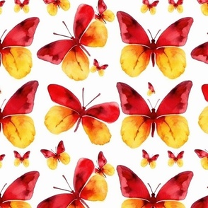 watercolor butterflies in yellow and red