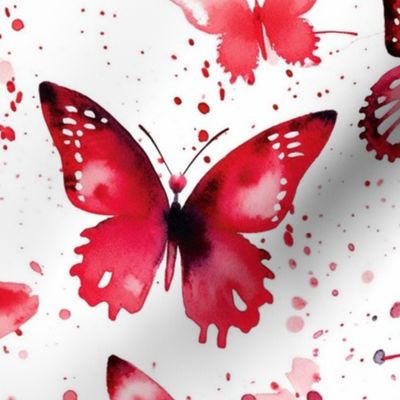 watercolor butterflies in red