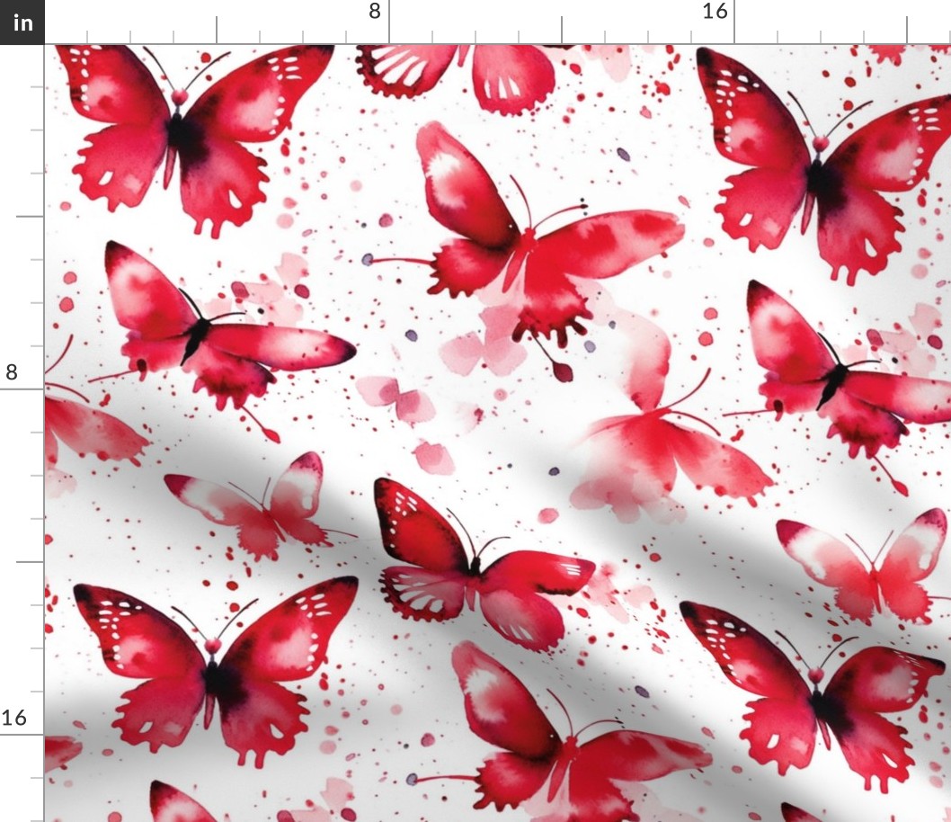 watercolor butterflies in red