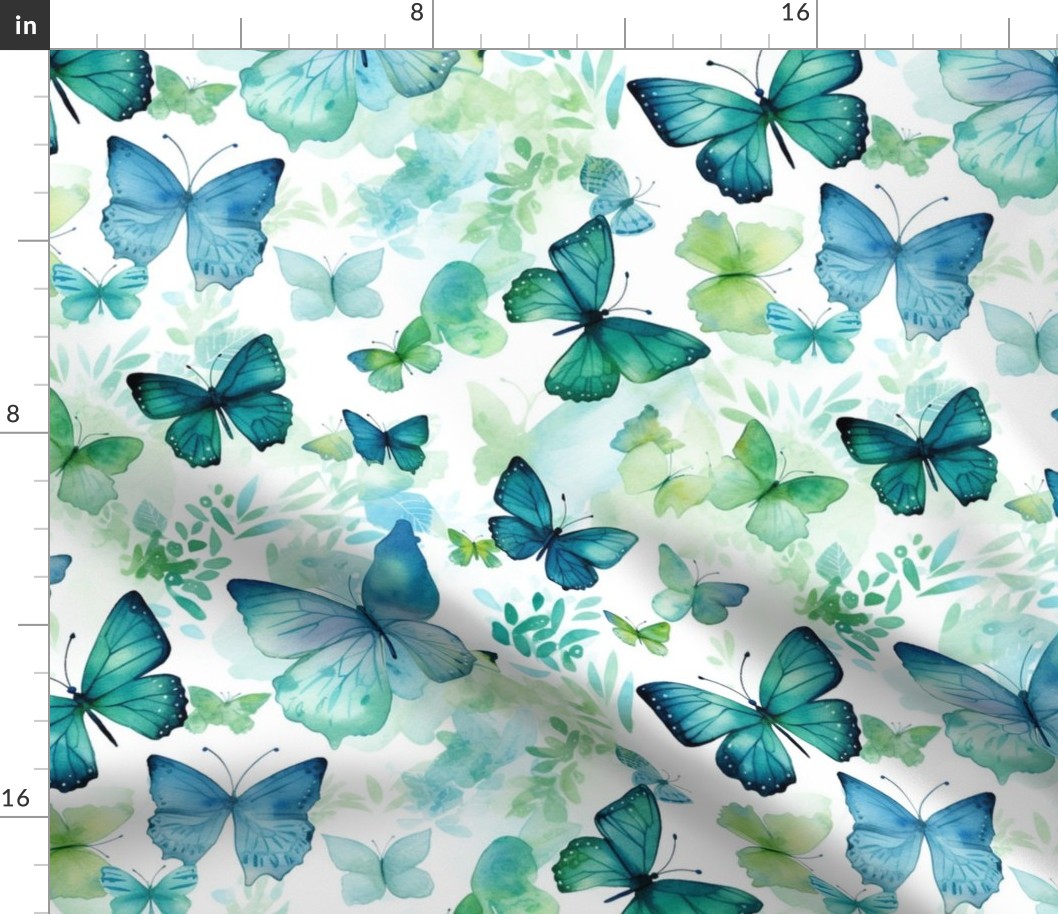 watercolor butterflies in teal and green 