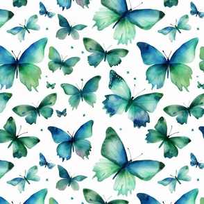 watercolor butterflies in teal and green and blue