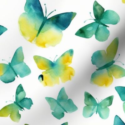 watercolor butterflies in yellow and teal 