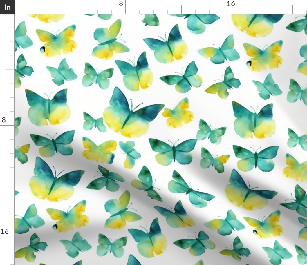 watercolor butterflies in yellow and teal 