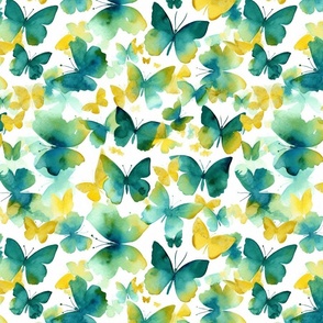 splatter art watercolor butterflies in teal and yellow
