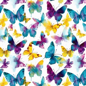 watercolor butterflies in yellow and teal and magenta and purple