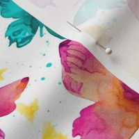 watercolor butterflies in yellow and teal and magenta