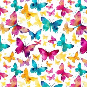 watercolor butterflies in yellow and teal and magenta