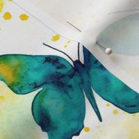 splatter art watercolor butterflies in yellow and teal and magenta 