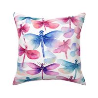 watercolor dragonflies in blue and pink magenta 