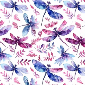 watercolor dragonflies in purple and pink