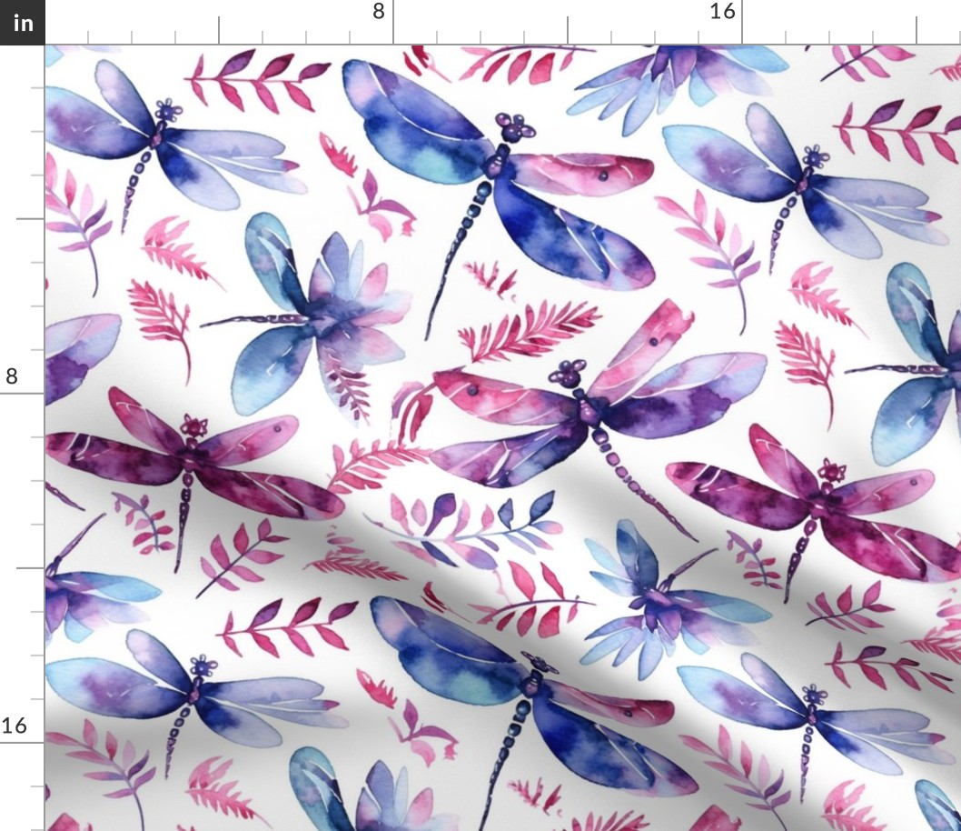 watercolor dragonflies in purple and pink