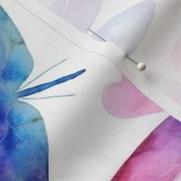 watercolor dragonflies in blue and purple and fuschia