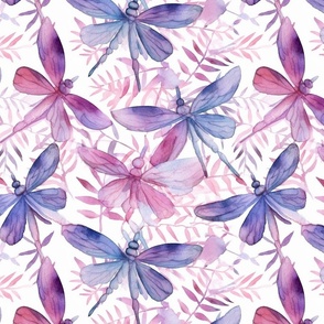 watercolor dragonflies in purple and pink