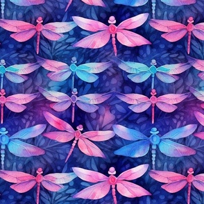 watercolor dragonflies in purple and pink batik