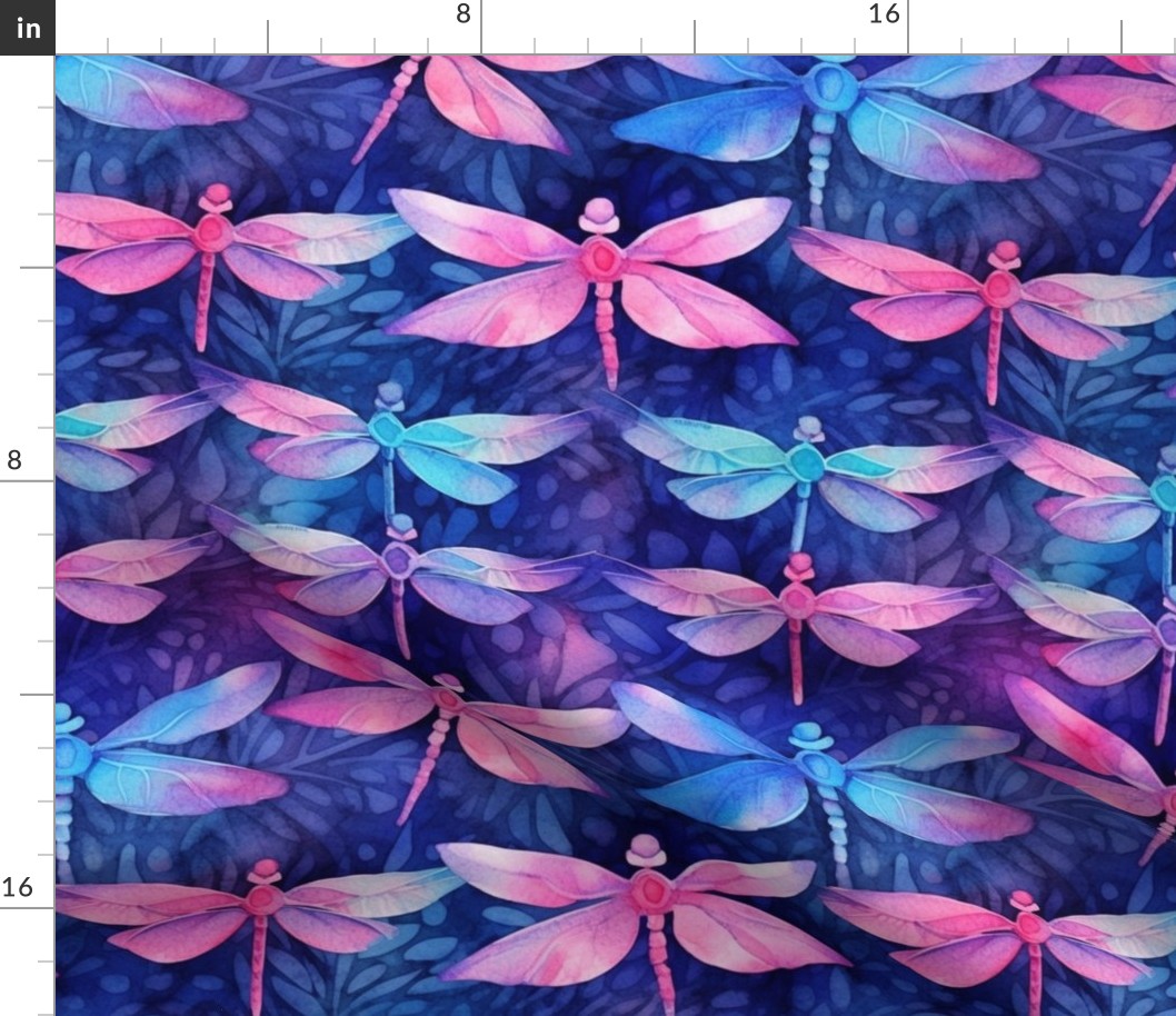 watercolor dragonflies in purple and pink batik