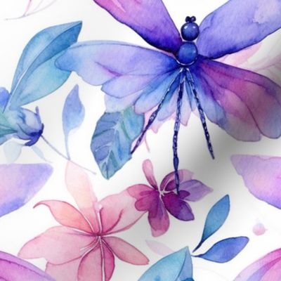 watercolor dragonflies in blue and purple 