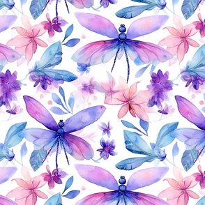 watercolor dragonflies in blue and purple 