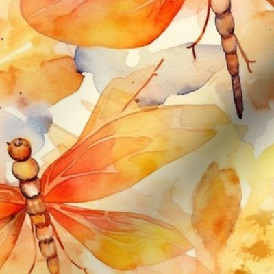 splatter art watercolor dragonflies in orange and yellow