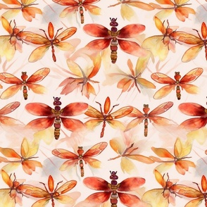 watercolor dragonflies in red and orange 
