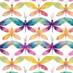 watercolor dragonflies in rainbow hues