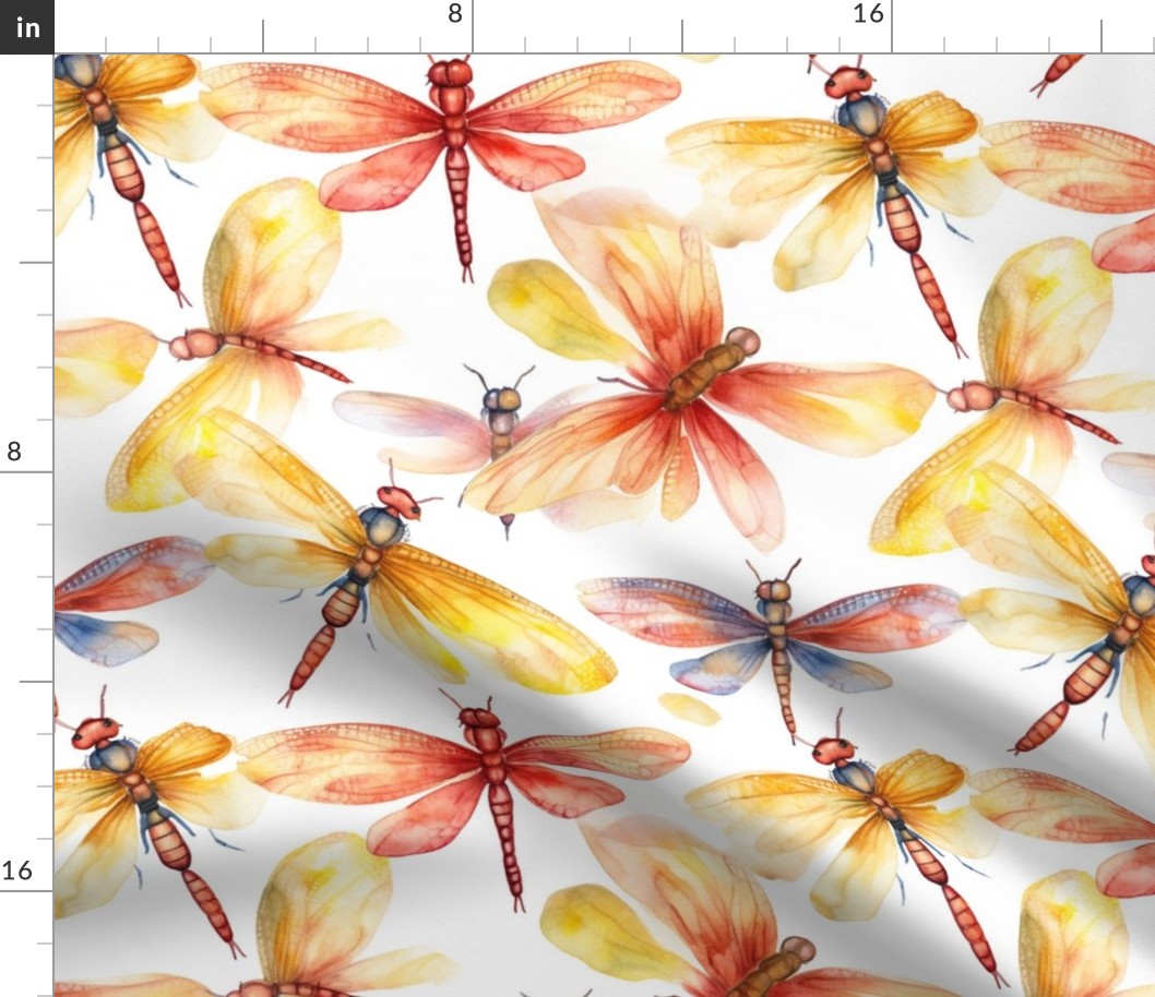 watercolor dragonflies in yellow and red and orange