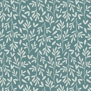 Small Scale // Vintage Leaves on Teal Blue
