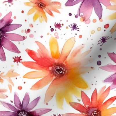 splatter art watercolor floral in orange and magenta 