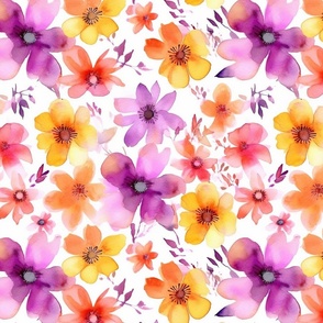 watercolor floral in orange and red and fuschia