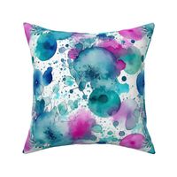 watercolor flowers and bubbles in magenta and teal