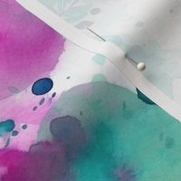 watercolor flowers and bubbles in magenta and teal