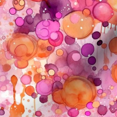 splatter art watercolor bubbles in fuchsia orange 