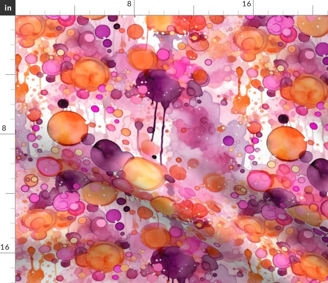 splatter art watercolor bubbles in fuchsia orange 