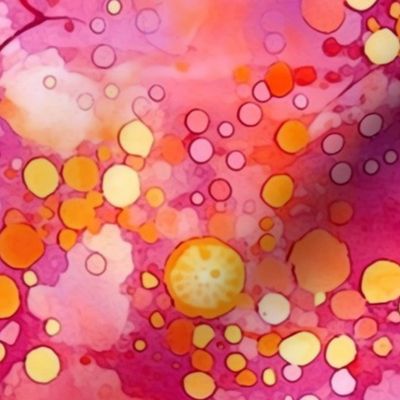 watercolor bubbles in orange and magenta splatter art
