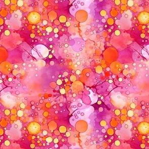 watercolor bubbles in orange and magenta splatter art