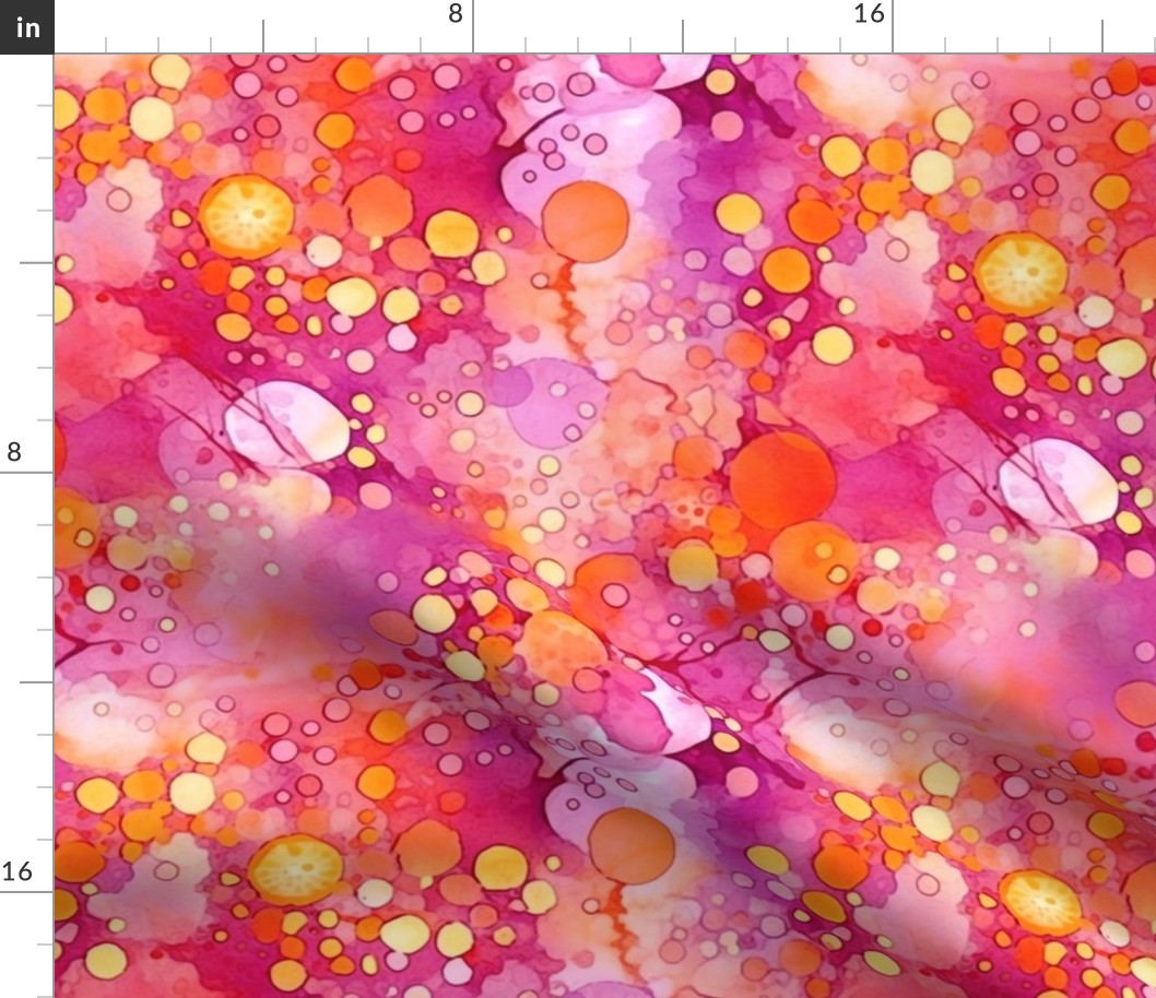 watercolor bubbles in orange and magenta splatter art