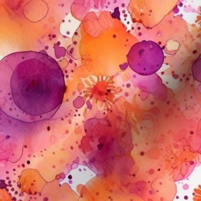 watercolor flowers and bubbles in orange and red and purple