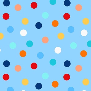 fiesta multicolor polka dots on blue