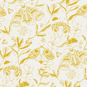 Mystical Moths and Botanicals Mustard Jumbo Wallpaper Bedding Duvet