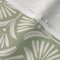 Flower Ogee _ Creamy White, Light Sage Green _ Hand Painted Floral