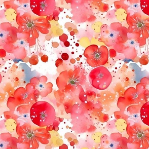 watercolor flowers and bubbles in red and orange