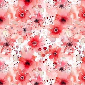 watercolor flowers and bubbles in red splatter art