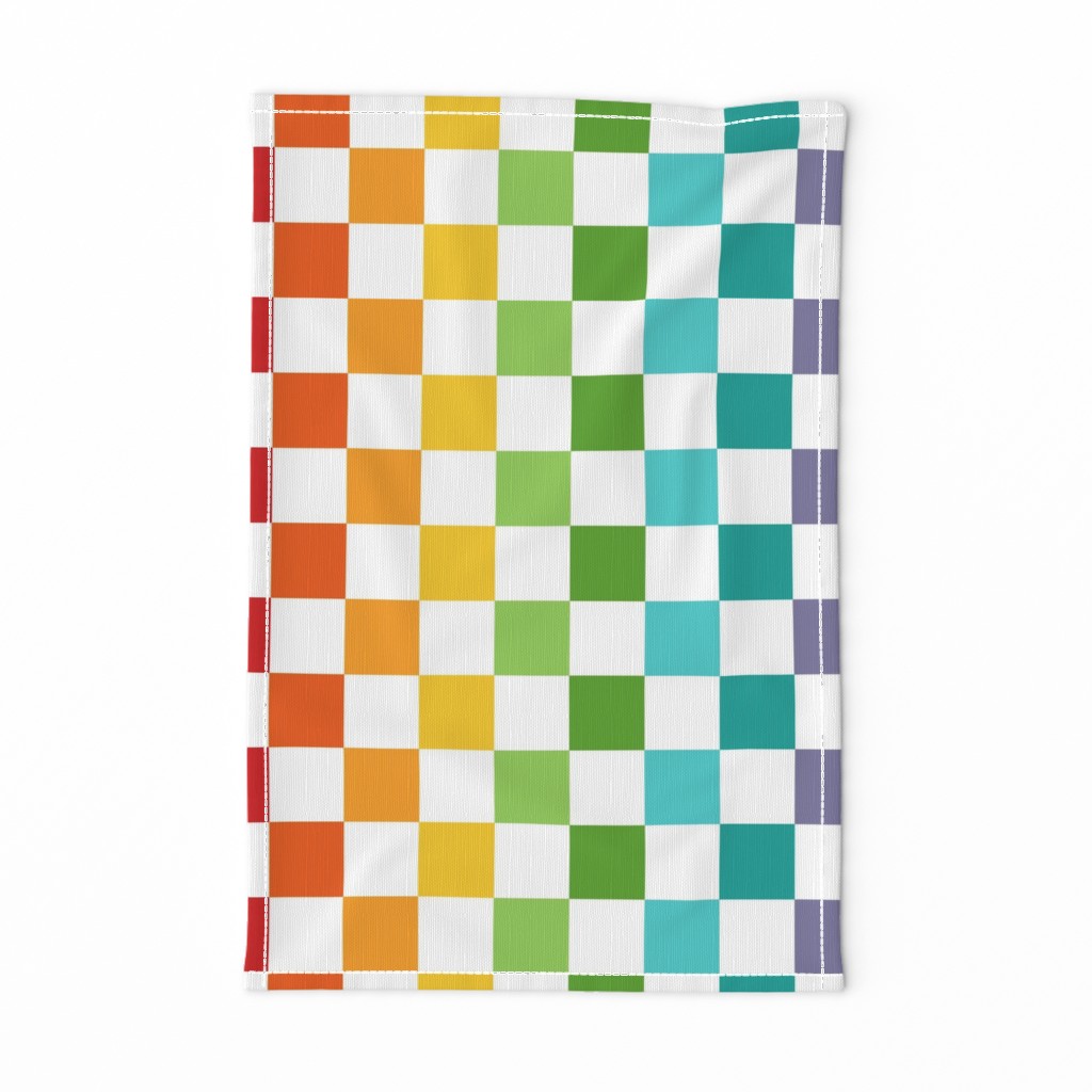 Medium Scale Rainbow Checkerboard on White
