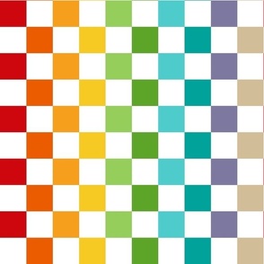 Small-Medium Scale Rainbow Checkerboard on White