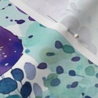 watercolor flowers and bubbles in purple and teal and green