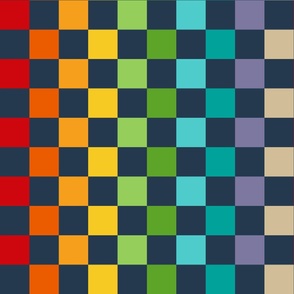 Large Scale Rainbow Checkerboard on Navy