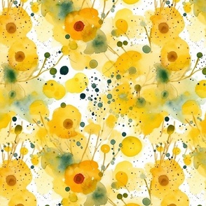 watercolor flowers and bubbles in yellow